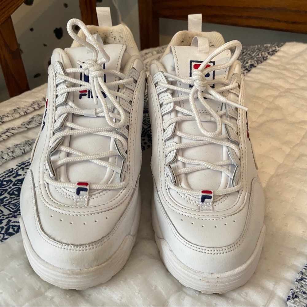 White Fila Disruptors